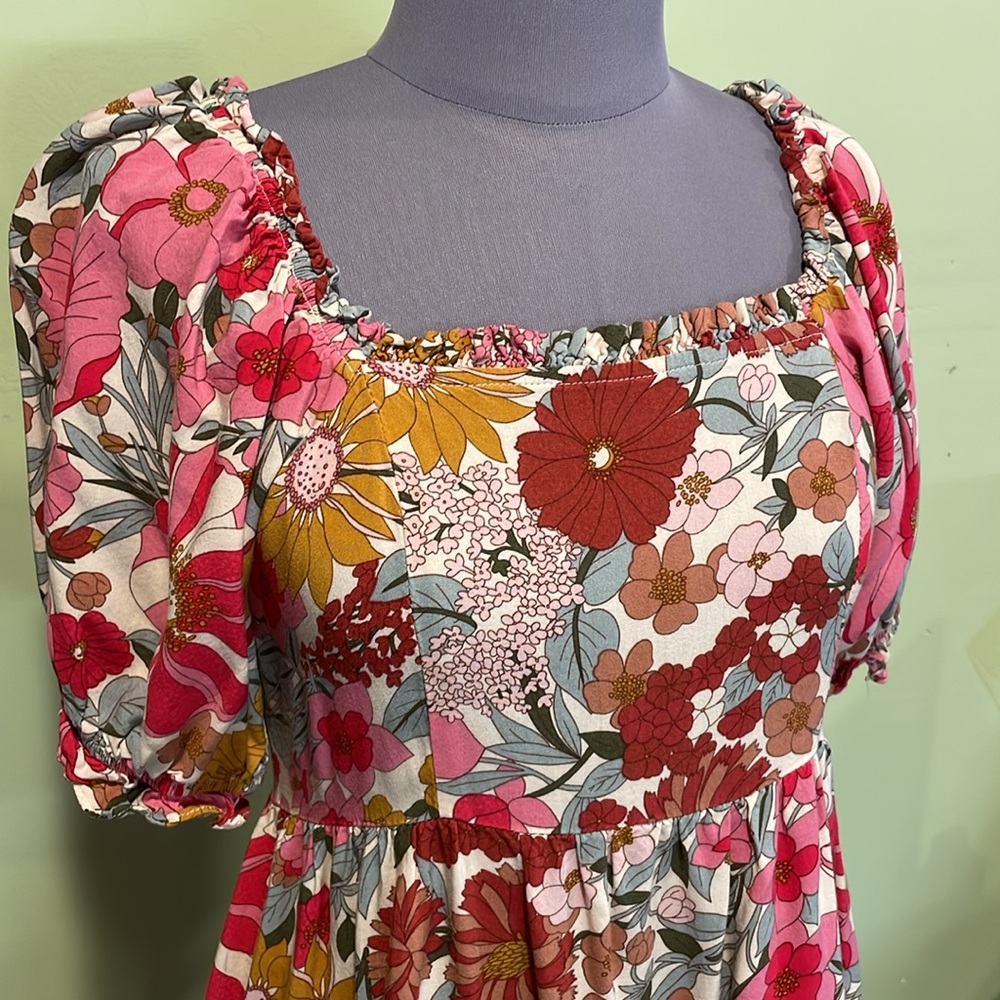 Floral Puff Sleeve Dress, Maternity, size Small